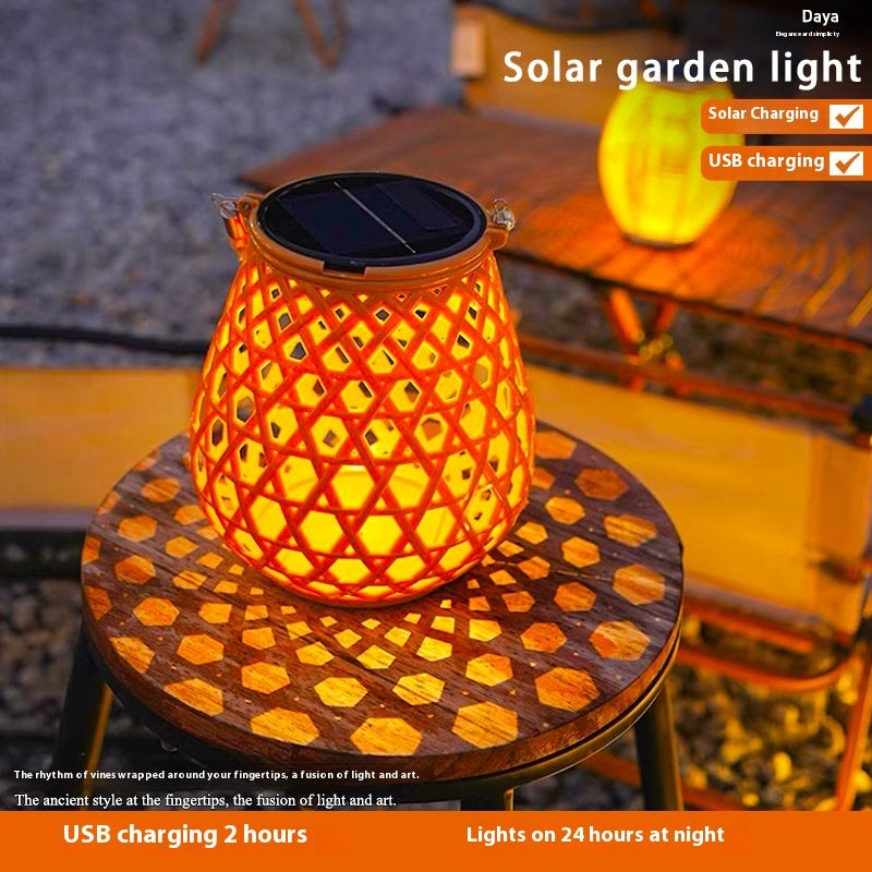 Solar Garden Decoration Bamboo Woven Candle Lights Solar Garden Decoration Bamboo Woven Candle Lights