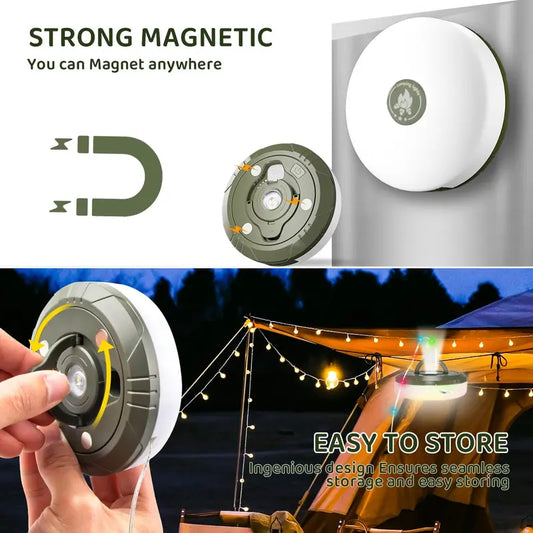 2-in-1 Rechargeable Outdoor Camping String Lights β 8 Lighting Modes, Waterproof & Portable LED Light for Tents, Hiking & Outdoor Adventures