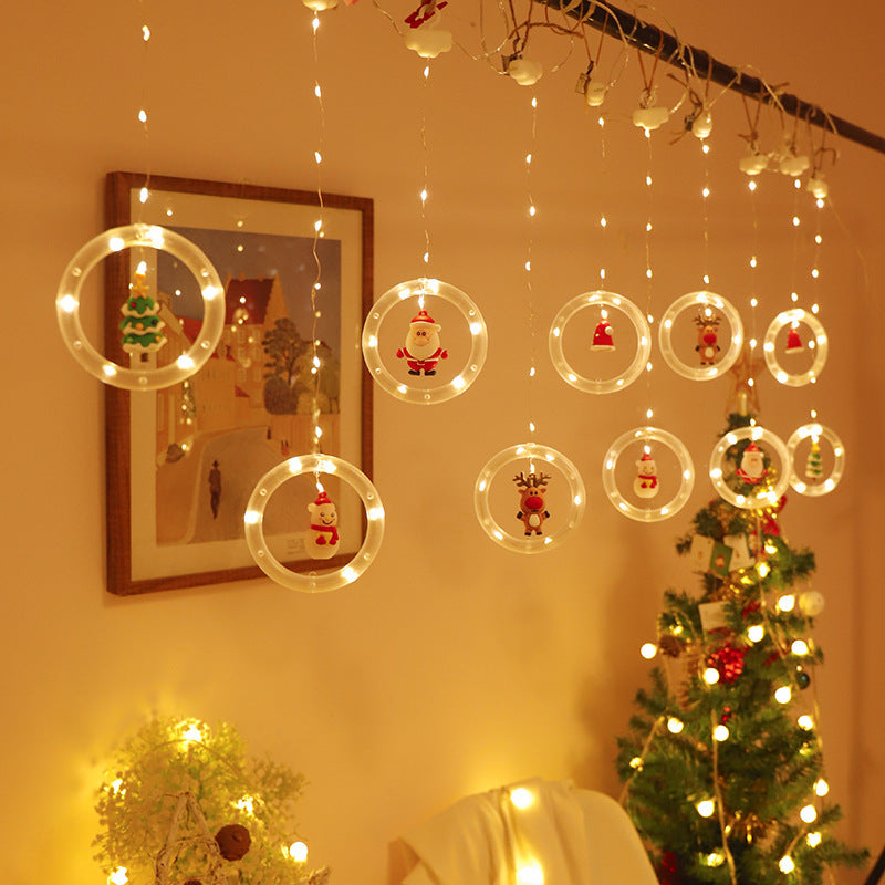 Festive DIY String Lights,Santa Claus Circle Christmas Tree Cartoon Shape Curtain Lights,LED Colorful Lights,Room Window Decoration Lights Festive DIY String Lights,Santa Claus Circle Christmas Tree Cartoon Shape Curtain Lights,LED Colorful Lights,Room Window Decoration Lights